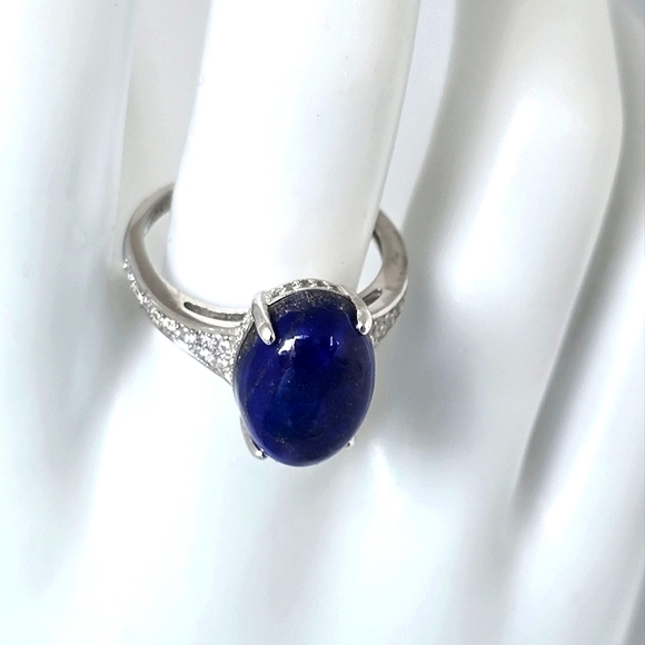 Natural Lapis Lazuli & CZ 925 Sterling Silver Ring - Picture 4 of 8